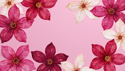 Magenta and Bronze Watercolor Floral Design on Solid color background