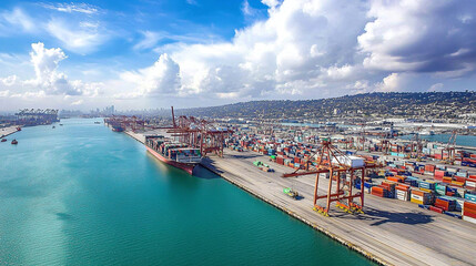 Fototapeta premium Longshoremen strike impacts operations at major port