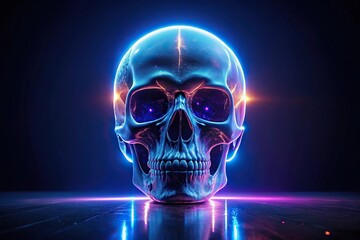 Spooky skull glowing in the dark night