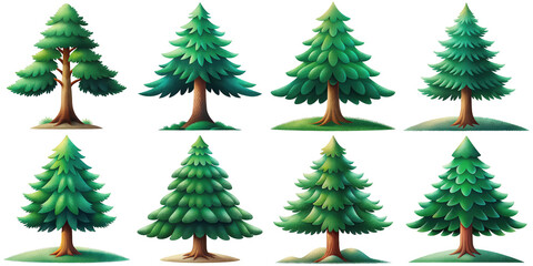 Fototapeta premium Cartoon illustration set of pine tree with Grainy Textures. isolate on a white background. PNG 