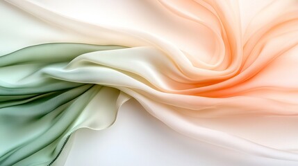 Obraz premium a white-colored fabric with green and peach hues, featuring a wavy pattern on top