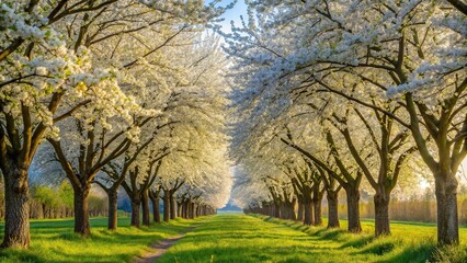 Naklejka premium Spring scenery with blooming trees