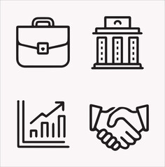 Set of Editable Business Icons. Vector illustration of business-related symbols in a contemporary thin line style, including teamwork, documents, devices, 