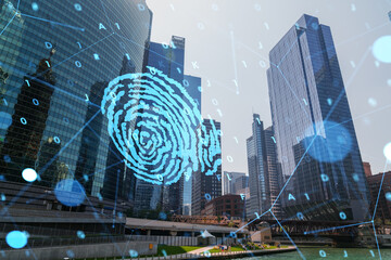 Urban fingerprint technology in Chicago cityscape.
