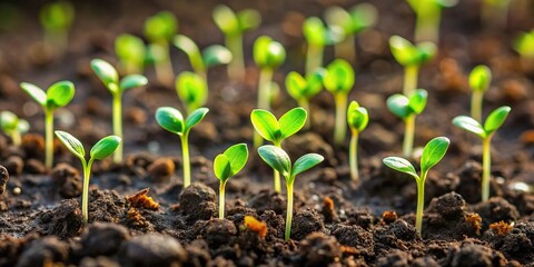 Sprouts growing from ground with green stem and leaves