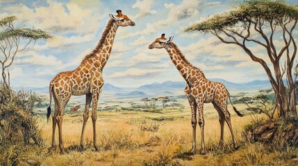 Majestic Giraffes in Serene African Landscape