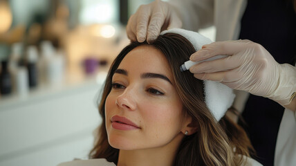 Fototapeta premium PRP Treatment for Hair Loss, Woman Undergoing Platelet Rich Plasma Therapy