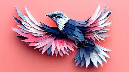 Obraz premium Paper cut abstract bird with sharp, geometric wings, creating a modern, dynamic design, paper cut bird, abstract wildlife art
