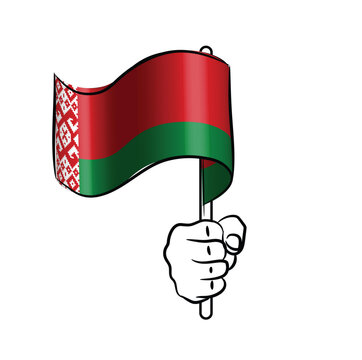 recommend clip art: Scalable and editable eps vector Outline line stroke contour art of hand holding national waving flag of Belarus