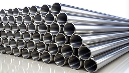 stack of metallic pipes isolated on white background