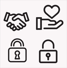 Fototapeta premium Icon set of thin line for business marketing. containing a campaign, loudhailer, social media, sponsorship, agreement, donation, handshake, partnership, trust, and money. Illustration in vector format