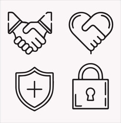 Icon set of thin line for business marketing. containing a campaign, loudhailer, social media, sponsorship, agreement, donation, handshake, partnership, trust, and money. Illustration in vector format