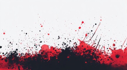 Red and black ink splatter vector background design on white paper, splattered paint with ink dots, simple flat illustration, high resolution.