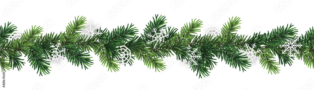 Canvas Prints vector seamless decorative christmas garland with coniferous branches and paper snowflakes on transp