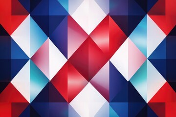 Red, white, and blue geometric background with a symmetrical pattern. Abstract design for presentation or packaging