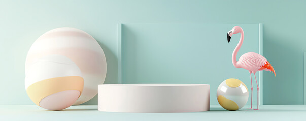 A captivating 3D product presentation featuring a pink flamingo