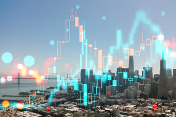 Financial chart overlaying San Francisco skyline with a stock market theme.