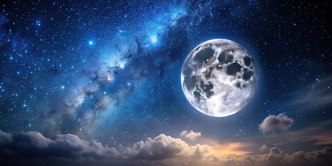 Fototapeta premium Starry night sky with full moon