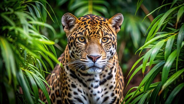 Stealthy jaguar in the jungle, elusive spotted predator wildlife
