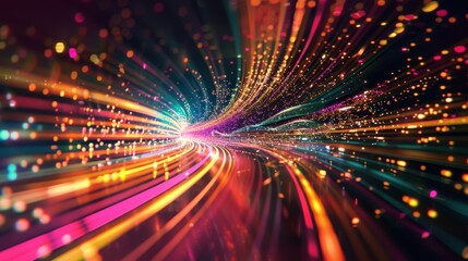 Colorful Light Speed in Motion, Dynamic Neon Streaks and Glowing Lights.