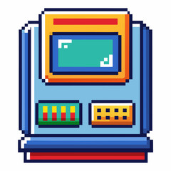 Retro 8 Bit Pixel Art Computer Gaming Console with Colorful Display and Buttons