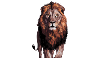 Angry lion showing its fangs on transparent background.