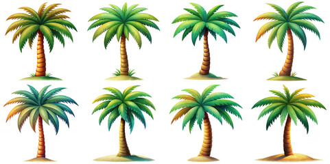 Cartoon illustration set of palm tree with Grainy Textures. isolate on a white background. PNG

