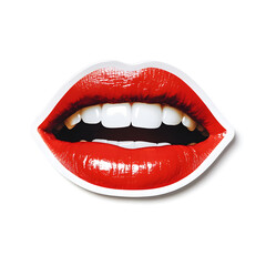 Obraz premium Sticker of realistic red lips and white teeth isolated on a white background. 