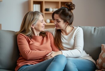 Obraz premium A mother and daughter find comfort in each other's company on th