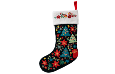 Christmas stocking with detailed stitches and patterns isolated cut out