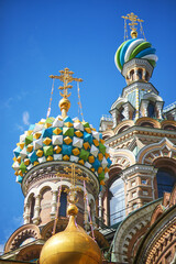 Scenic view of the Savior on the Spilled blood cathedral, one of the most beautiful cathedrals in Saint-Petersburg, Russia.