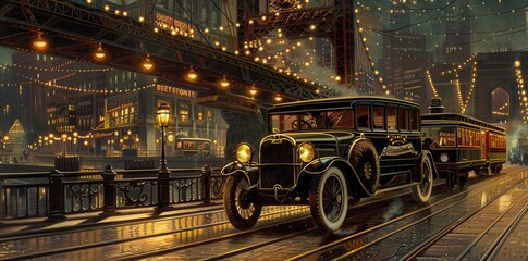 Vintage Transportation in the 1920s. Detailed Wallpaper Design