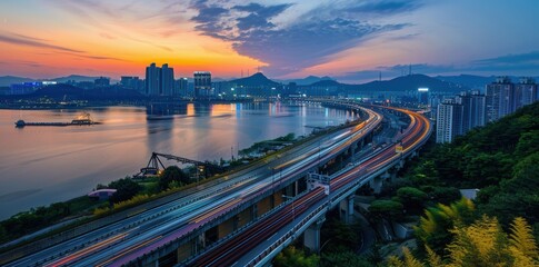 Modern Transportation in South Korea. High Detailed Wallpaper.