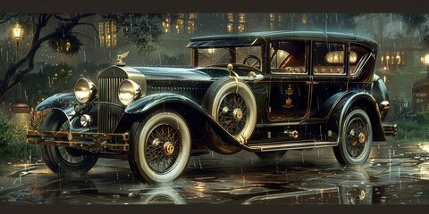 Nostalgic Journey. Transportation of the 1920s high detailed wallpaper concept