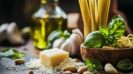 Pesto pasta with Parm, pine nuts, olive oil