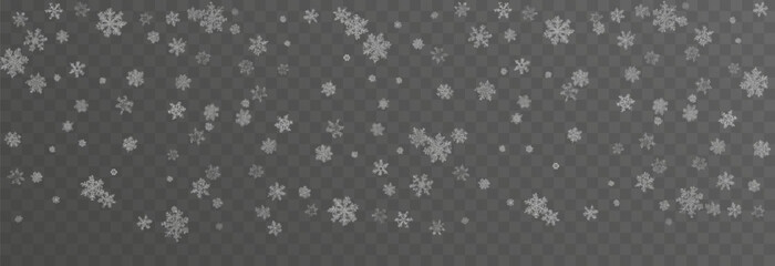 Vector snow falling from above. Snowfall on isolated transparent background. Christmas or winter background. Snow or snowflakes png.