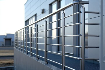 Naklejka premium Stainless steel railing on a balcony. Great for modern architecture, construction, and design projects.