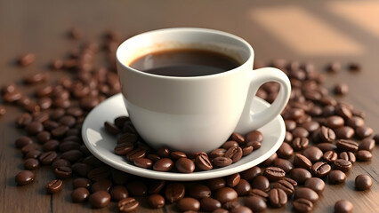 Fototapeta premium Cup of coffee on coffee beans background
