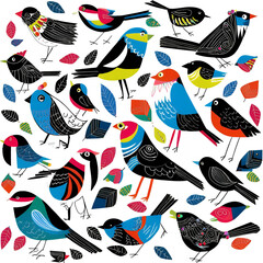 Vector art set of colorful birds