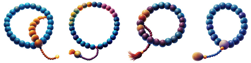 Obraz premium Cartoon illustration set of prayer beads with Grainy Textures. isolate on a white background. PNG 