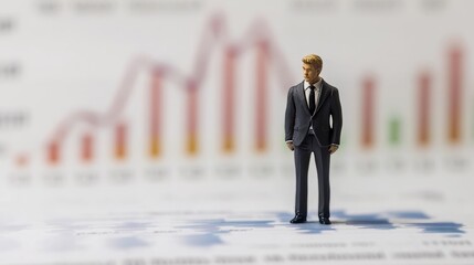 Miniature businessman on graph.