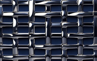 A close-up of a shiny, woven metallic surface with a dark background.