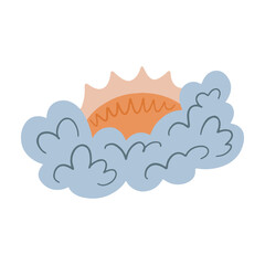 a cartoon of sun peeking behind the clouds