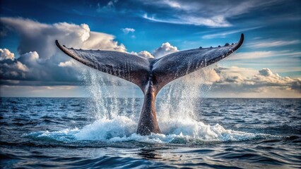 Fototapeta premium Strong whale tail splashing in low angle view