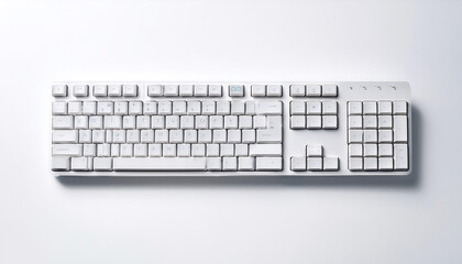 White Mechanical keyboard lying down on a white background