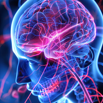 cerveau humain transparent avec effet de lumi&egrave;re pour le syst&egrave;me nerveux 