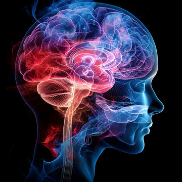 cerveau humain transparent avec effet de lumi&egrave;re pour le syst&egrave;me nerveux 