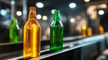 Colorful Bottles on Production Line