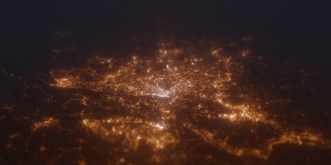 Naklejka premium Street lights map of Hamburg (Germany) with tilt-shift effect, view from south. Imitation of macro shot with blurred background. 3d render, selective focus