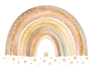 Watercolor illustration clipart boho rainbow with stars. Isolated on transparent background. Perfect for card, postcard, tags, invitation, printing, wrapping. © Aliaksandr